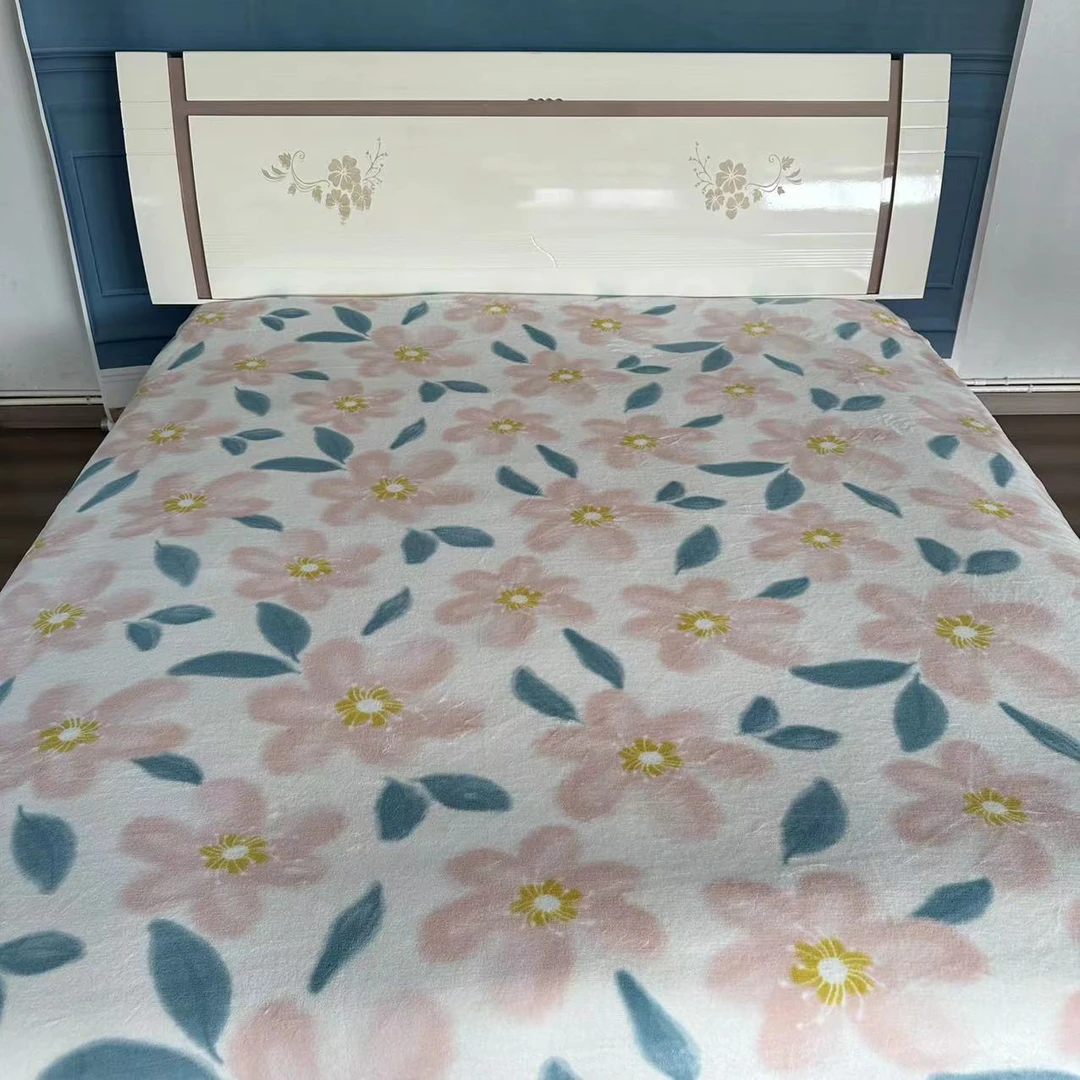 牛奶绒床单  粉色樱花200*230简约保暖多功能高奢奶绒印花双面