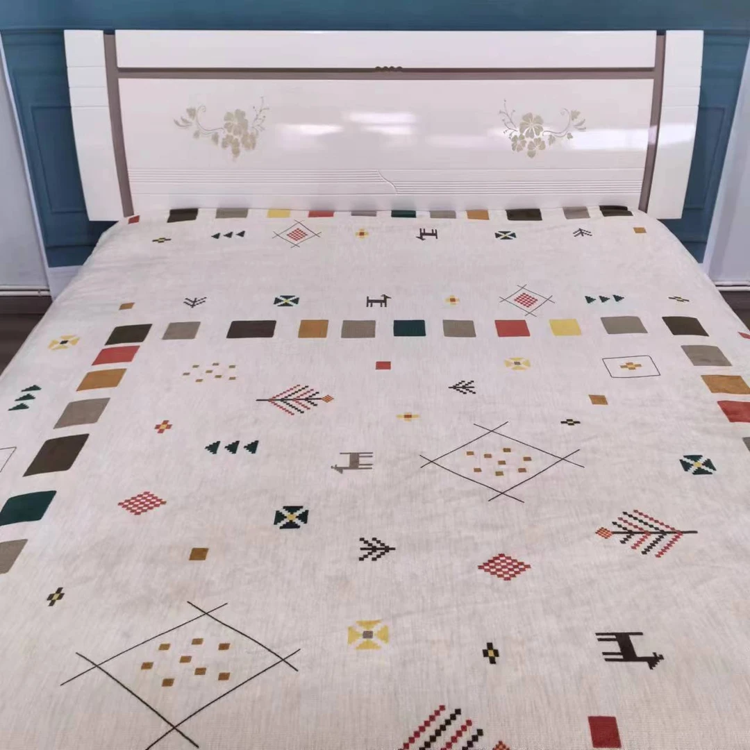 牛奶绒被套  卡其色几何图案200*230简约保暖多功能高奢奶绒被罩