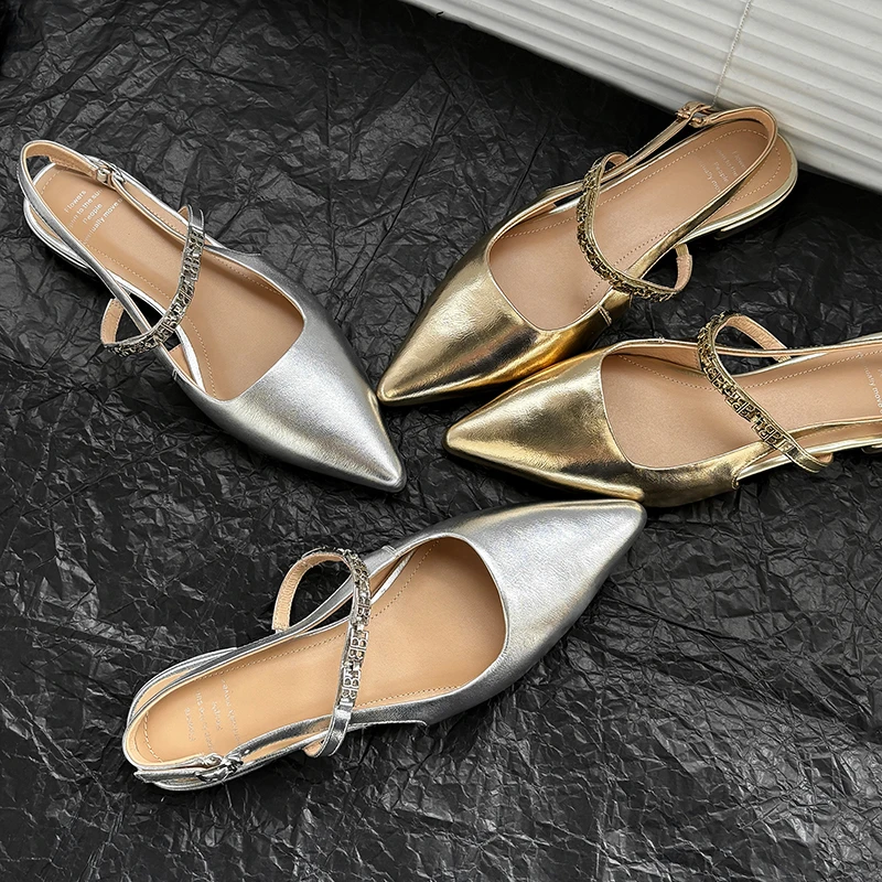 【露瑶流光】2.5cm 尖头后空凉鞋气质时尚百搭软底软面浅口低跟夏季