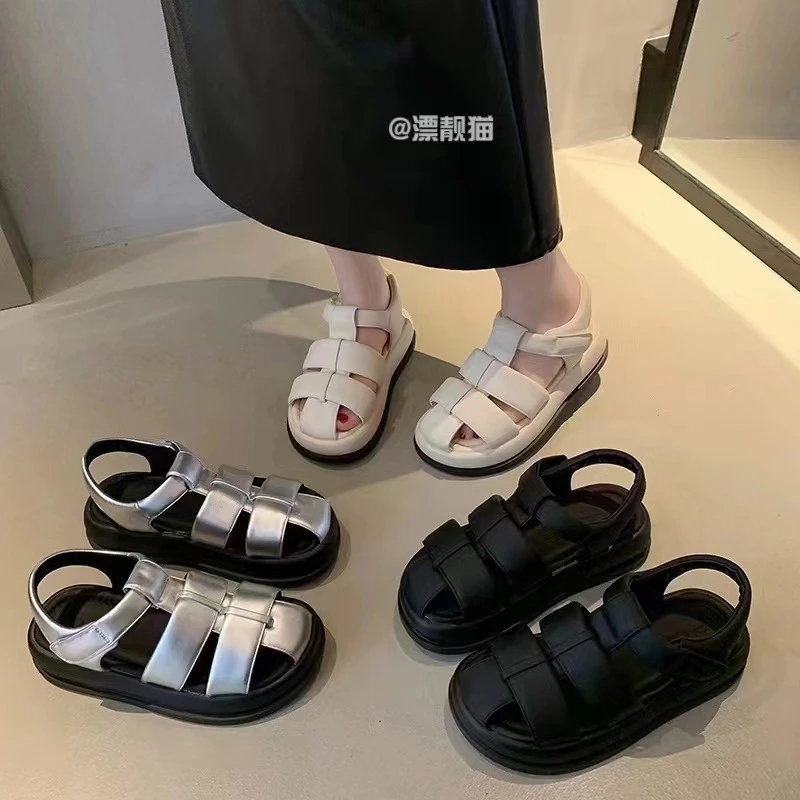 时尚网红潮流百搭夏季软底编织竹篓厚底沙滩凉鞋3039