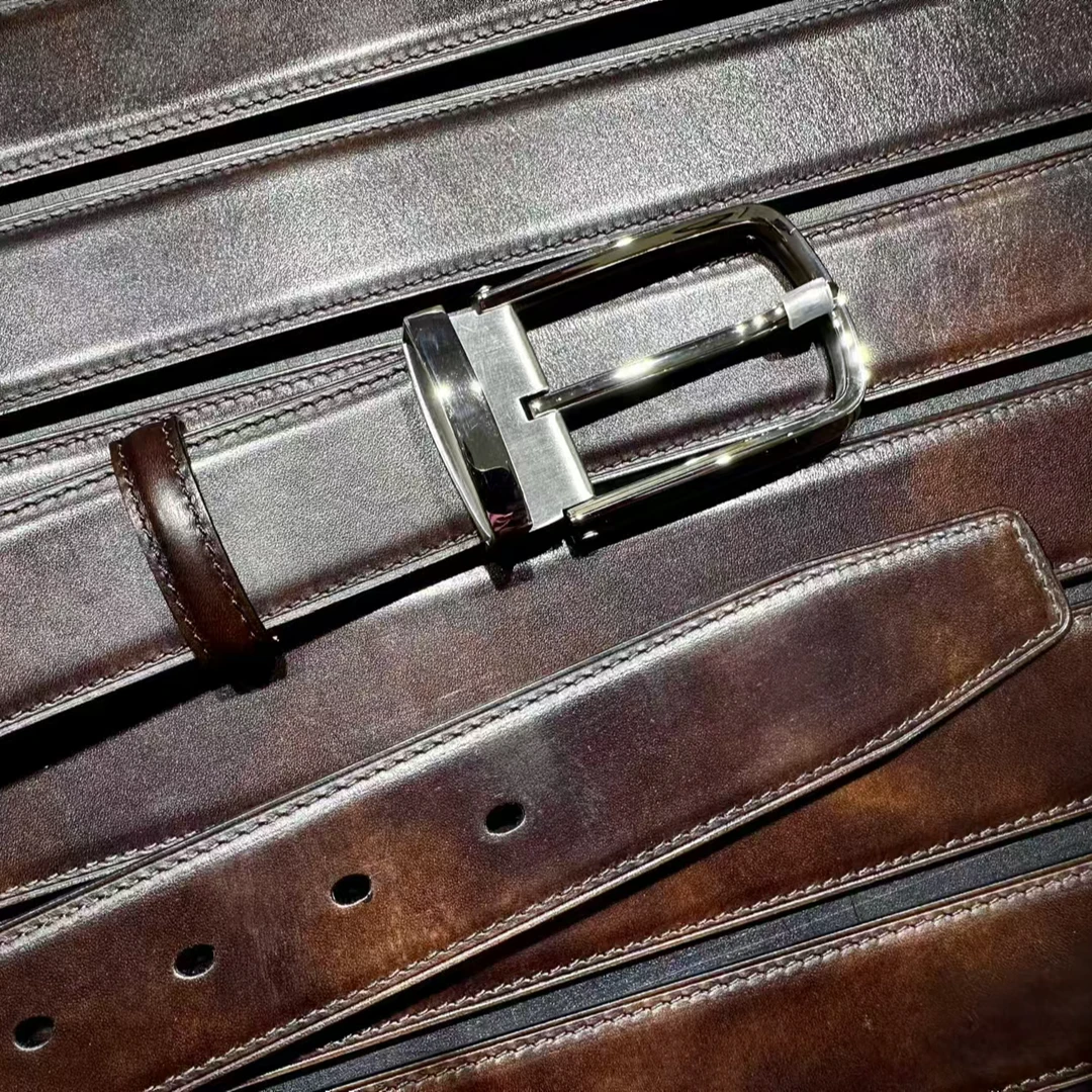 博物馆手工小牛皮男士腰带皮带真牛皮皮带