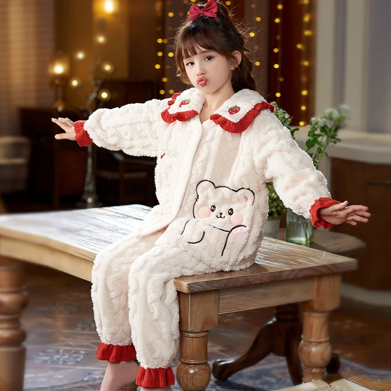 儿童睡衣秋冬季珊瑚绒女童公主冬款宝宝家居服加绒加厚法兰绒套装