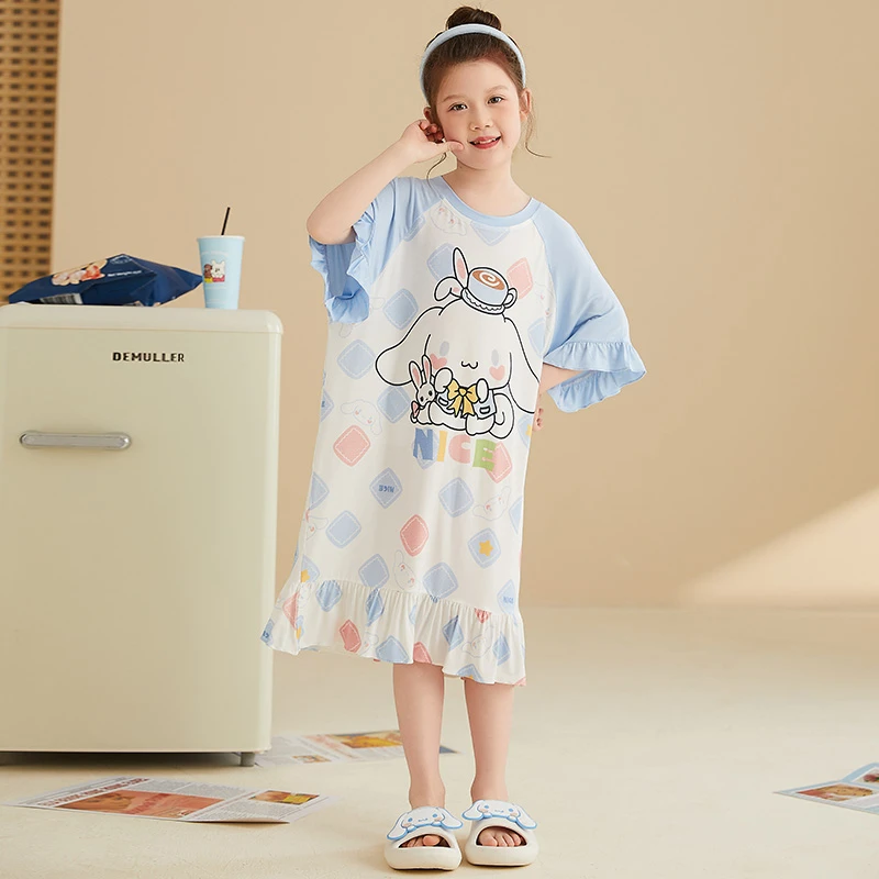【莫代尔】夏季儿童睡裙莫代尔薄款女孩短袖女童装夏天中大童家居服