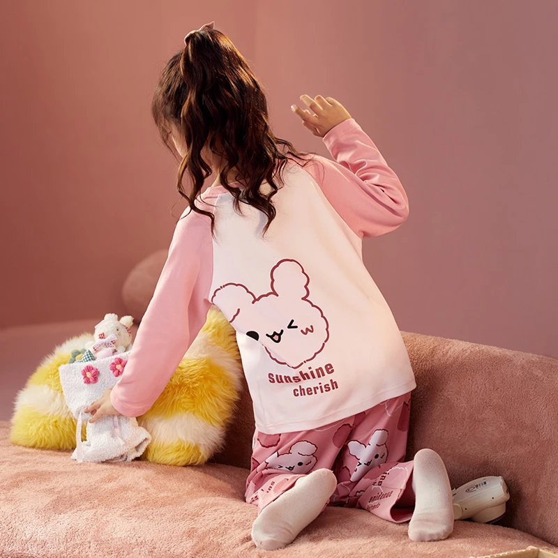 儿童睡衣女童家居服春秋季纯棉长袖女孩宝宝中大童童装秋款套装