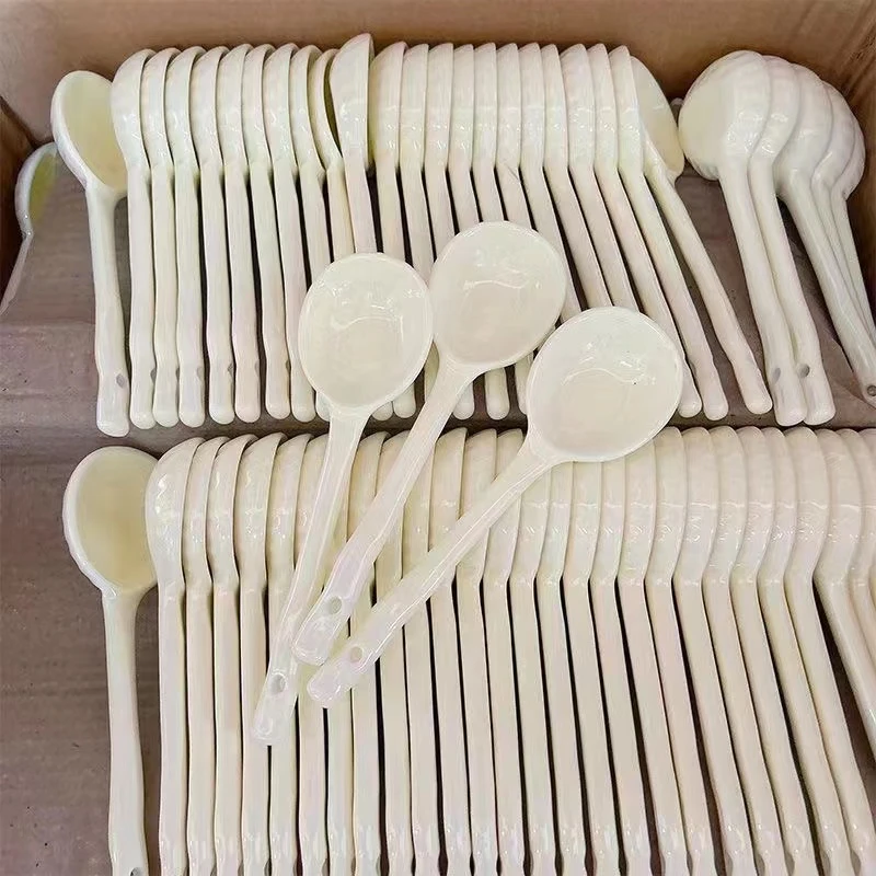 高颜值长柄陶瓷甜品瓷勺家用勺子喝粥喝汤勺