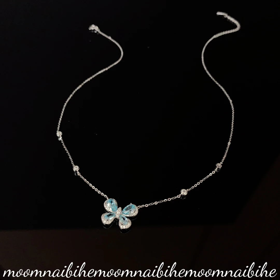 坠链均925银合成锆石 气质轻奢 925银合成锆石蝴蝶项链 X1612