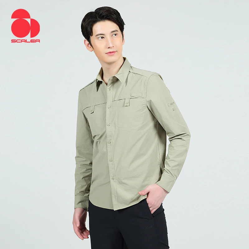 SCALER/思凯乐男速干翻领长袖衬衫修身男士户外运动T9122211