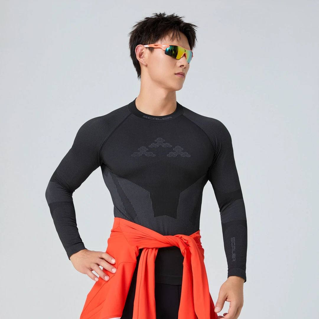 SCALER/思凯乐男女款压缩长袖T恤衫户外运动吸湿头套T恤F4605448