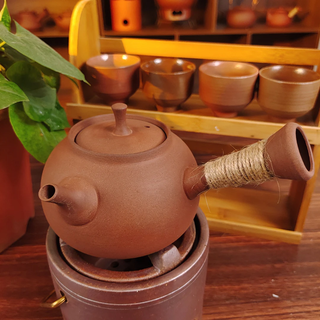 围炉煮茶仿古老岩泥明火电陶使用家用煮茶煮水壶全手工