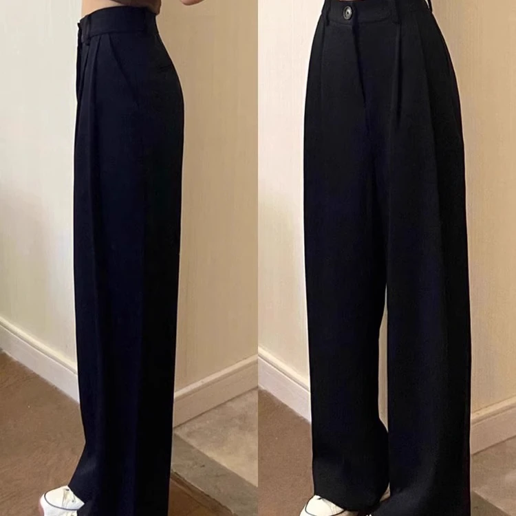 黑色西装裤春夏季大码胖mm梨形身材粗腿宽胯窄版阔腿小个子休闲裤