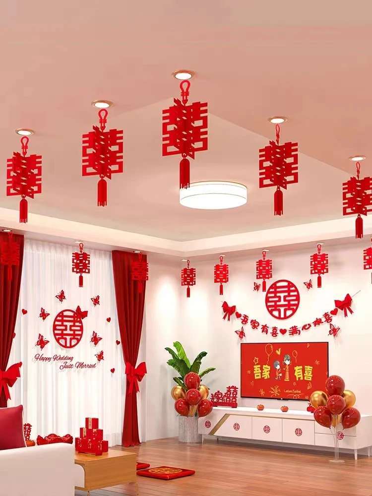 结婚婚房门布置客厅装饰喜字灯笼加厚无纺布立体门楣婚庆用品