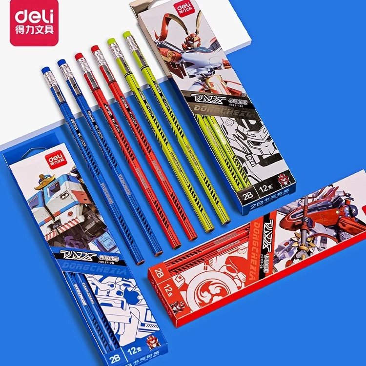 Deli/得力动车侠六角铅笔2B/HB小学生书写铅笔1盒12支不挑款