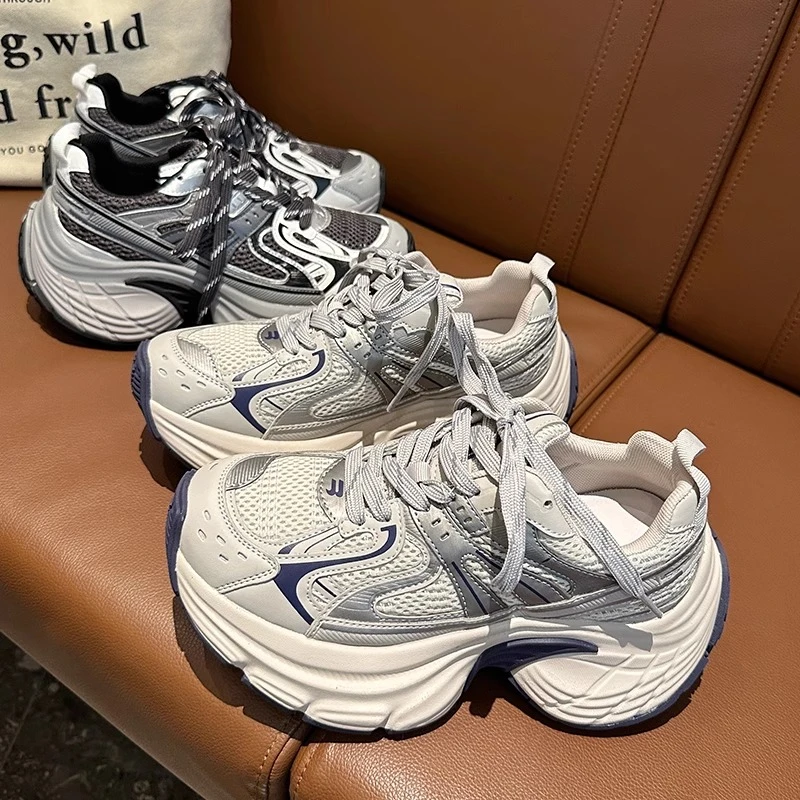 百搭款秋季新款厚底老爹鞋女透气增高网面炸街6CM网红ins潮运动鞋