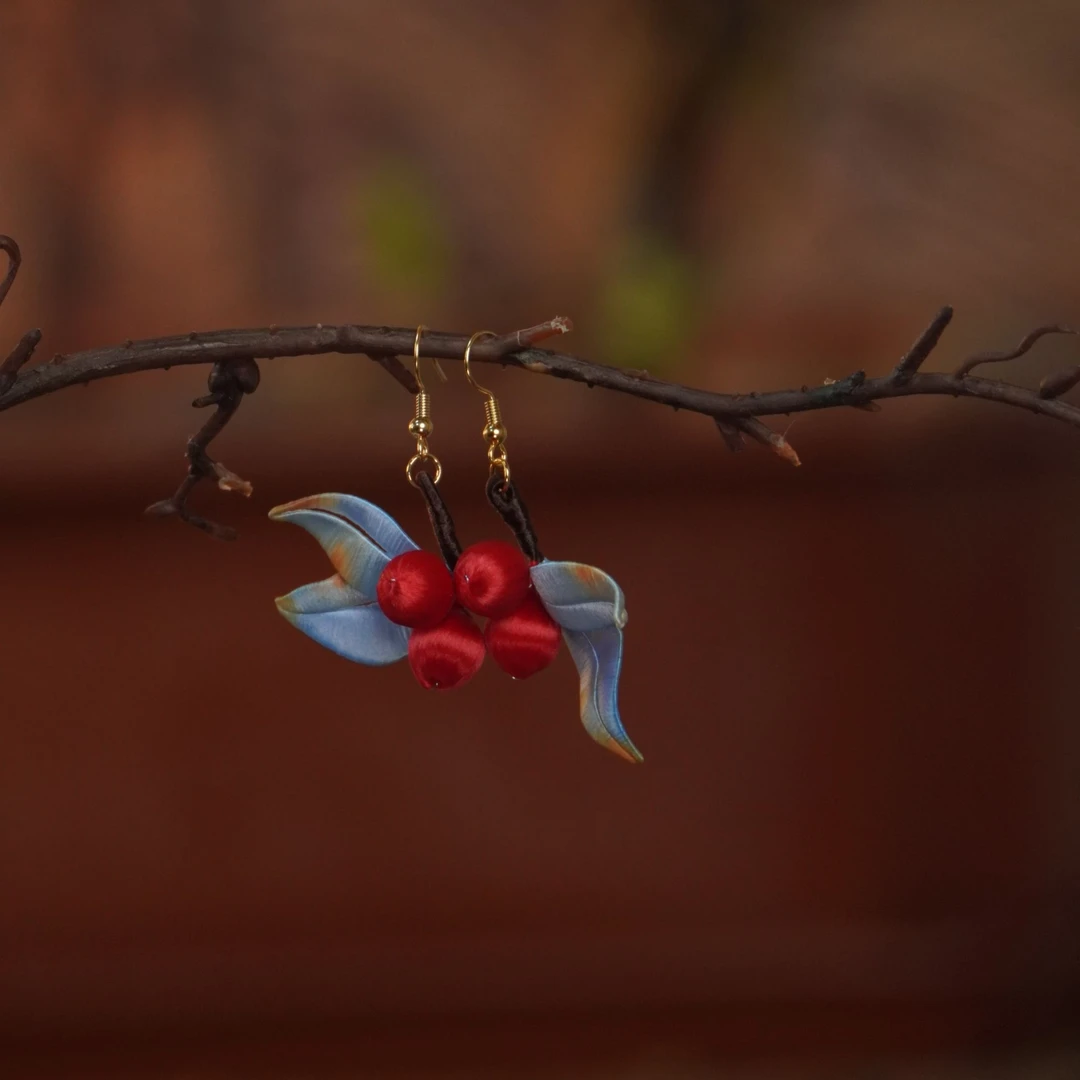 冬青耳环 非遗缠花手工艺品百搭时尚气质简约