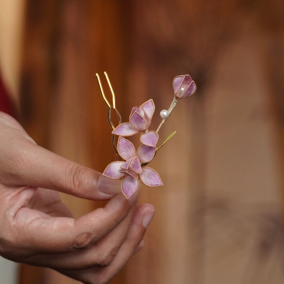 紫玉兰U钗  发簪手工艺绒花