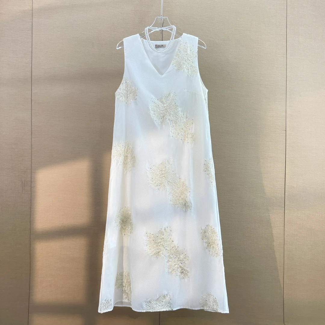 【清】新款亮片气质白色无袖款夏季时尚女装连衣裙W2408