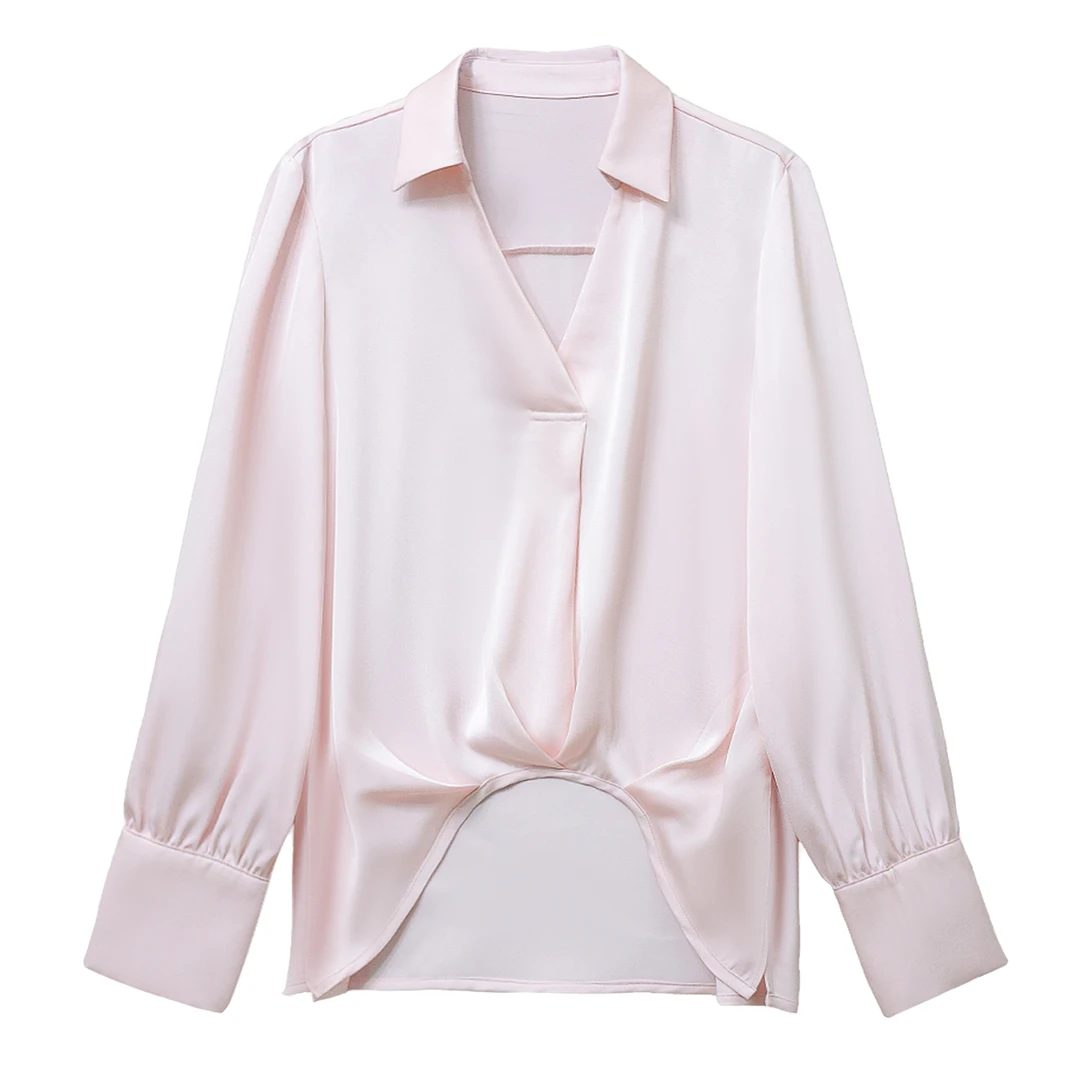 【清】2025新款复古简约别致宽松气质通勤纯色衬衫轻奢女230537