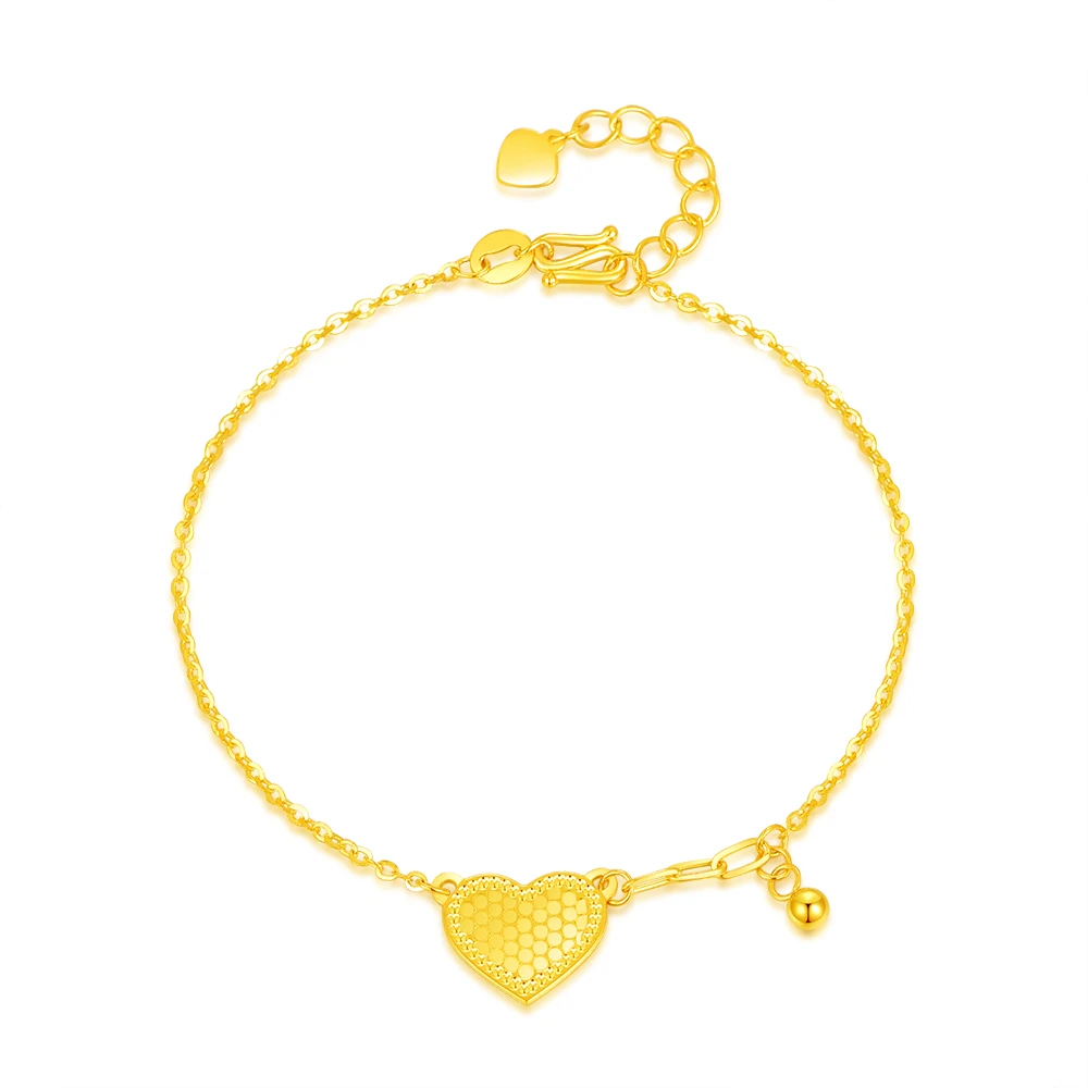 老鳯祥黄金 999足金 蜂巢亮片爱心手链可调节 百搭简约小众时尚