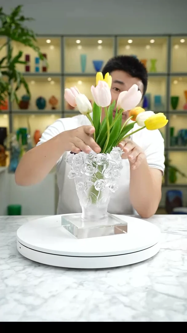 【闪购商品】琉璃手工艺品琉璃玫瑰花瓶小号