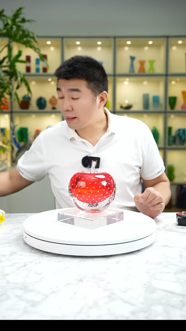 【闪购商品】琉璃手工艺品红色苹果摆件带底座