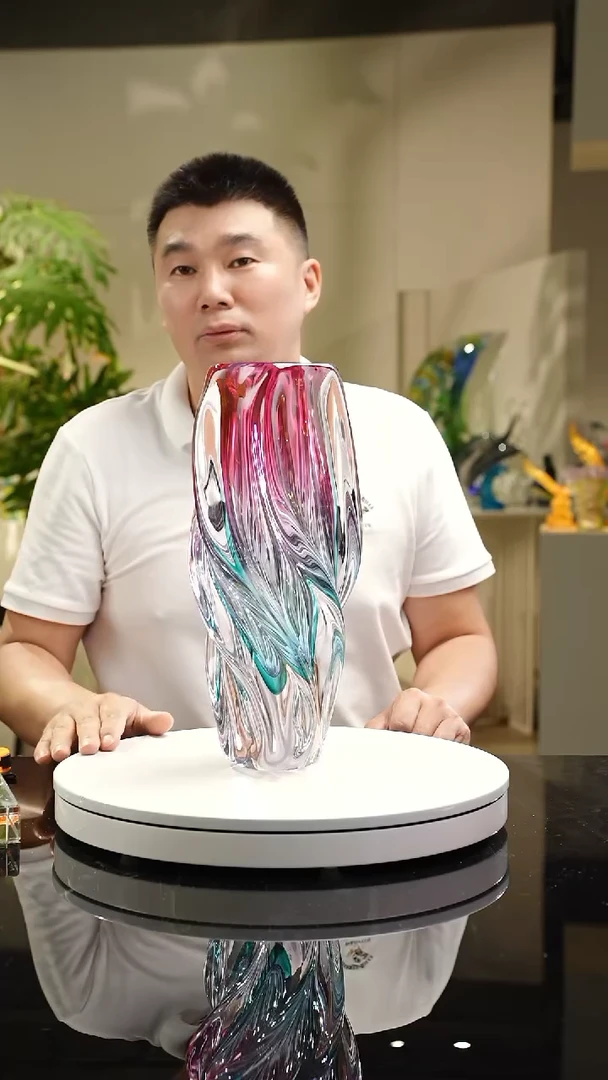 【闪购商品】琉璃手工艺品福利金红蓝花瓶