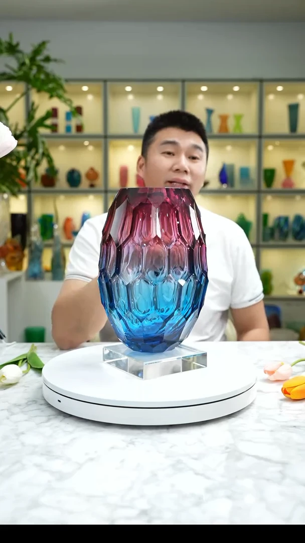 【闪购商品】琉璃手工艺品金红蓝凹切面花瓶新人专属价
