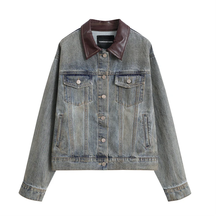 【妹妹专属】YANGHAIYANG 2024AW翻领脏脏牛仔外套