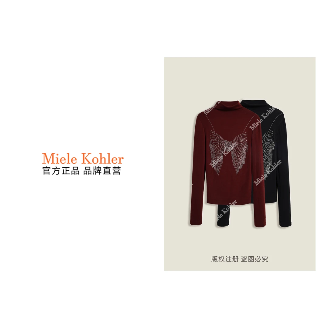 秋季新款时尚重工烫钻蝴蝶结减龄长袖上衣MKKQ3161【澳门小源同款】