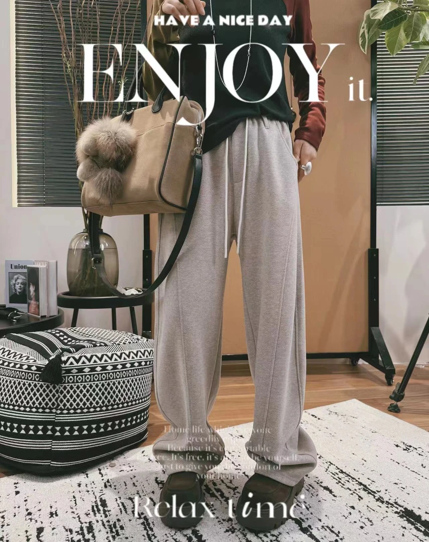 XMM.【人字纹神仙卫裤】直筒时尚休闲百搭宽松抽绳加厚潮流显瘦1135