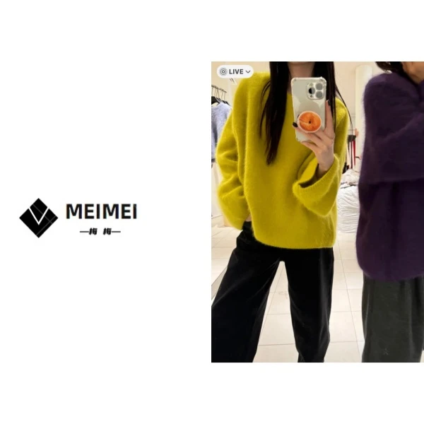 XMM【圆领兔毛毛衣】时尚休闲百搭宽松加厚纯色圆领慵懒秋冬衣86059