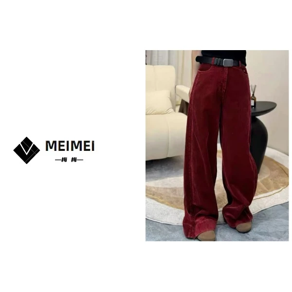 XMM.【拉链灯芯绒 】显瘦高腰直筒时尚休闲百搭复古宽松潮流裤-H786