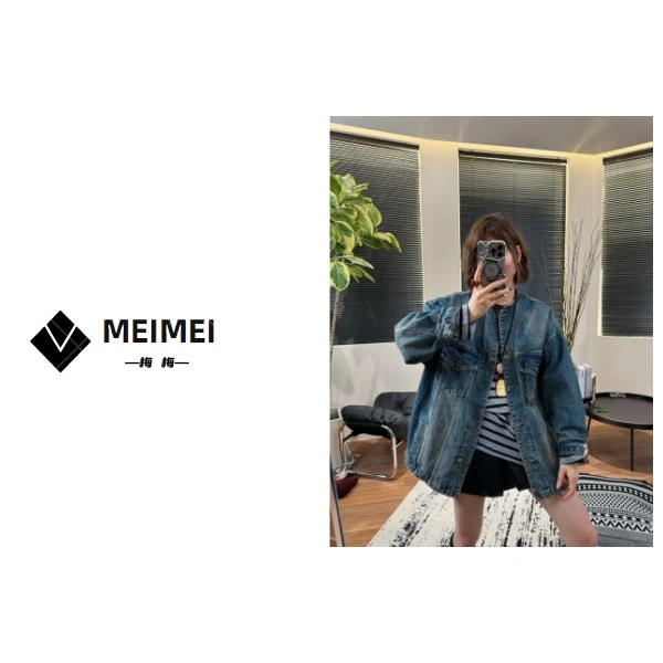 XMM.《背后贴标牛仔外套》秋季新款时尚百搭洋气休闲牛仔外套247511