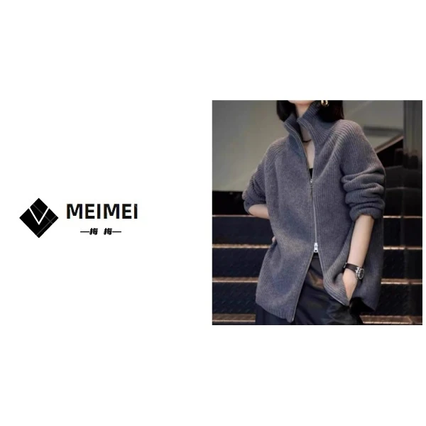 XMM.《骆马绒斜拉链毛衣》秋季新款时尚百搭洋气休闲斜拉链毛衣8020