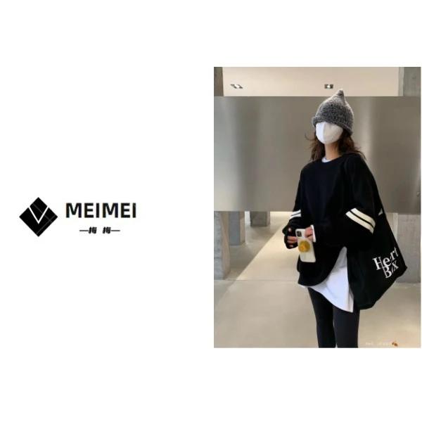 XMM【颗粒绒Bv卫衣】加绒百搭潮流时候针织长袖宽松中长款保暖W1091