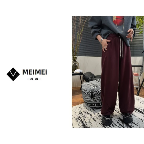 XMM.【痞帅休闲裤】潮流百搭纯色休闲设计感抽绳秋冬时尚直筒-69132