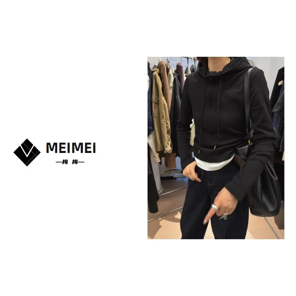 XMM女装.<假两件帽衫>早秋新款时尚休闲百搭长袖宽松帽衫.72060