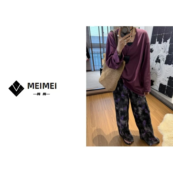 XMM.【v领面膜衫】休闲复古宽松纯色V领薄款针织显瘦时尚百搭H-7829