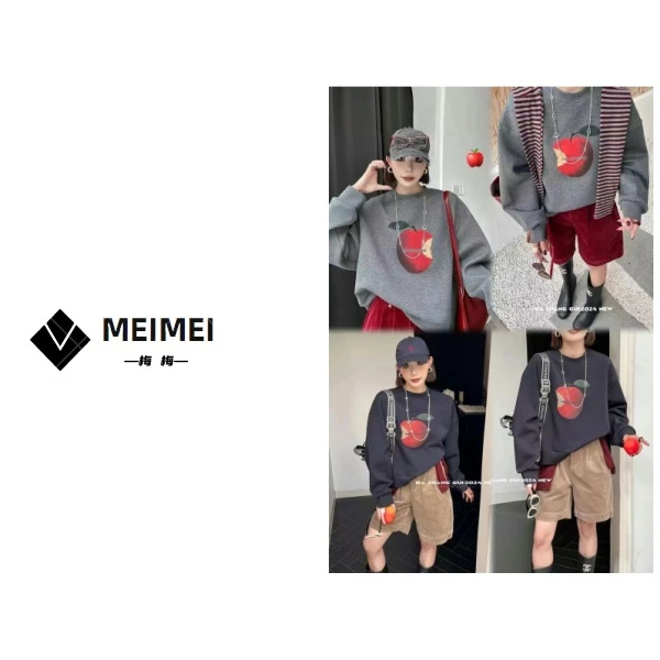 XMM.《咬一口苹果T》秋季新款时尚百搭洋气休闲苹果印花长袖T恤