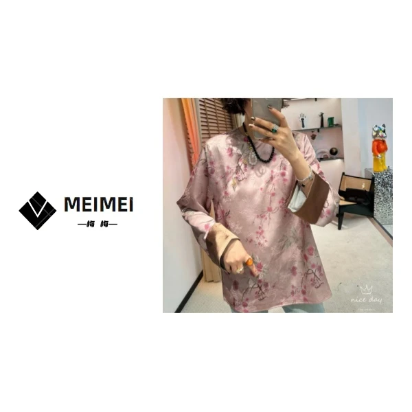 XMM.【三生三世十里桃花】新款时尚百搭休闲宽松显瘦印花中国风衬衫