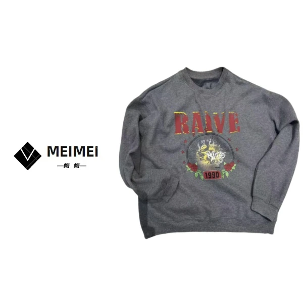 XMM.【字母加绒卫衣】长袖休闲情侣宽松灰色印花圆领秋冬保暖-51500