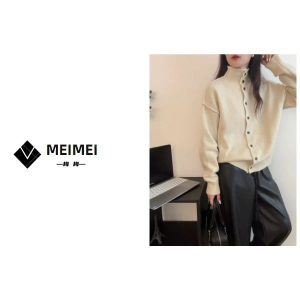 XMM.《纽扣骆马绒毛衣》秋冬新款时尚百搭洋气休闲小众长袖毛衣8058