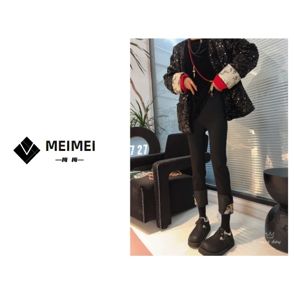 XMM.《凤凰呈祥国风烟管裤》冬季时尚百搭休闲宽松显瘦加绒烟管裤