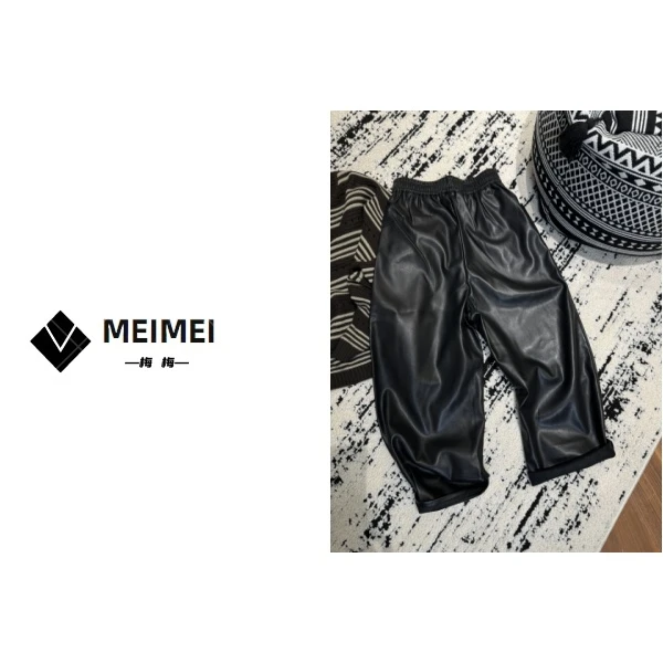 XMM.《蛋白皮皮裤》冬季时尚宽松显瘦洋气百搭加绒蛋白皮皮裤