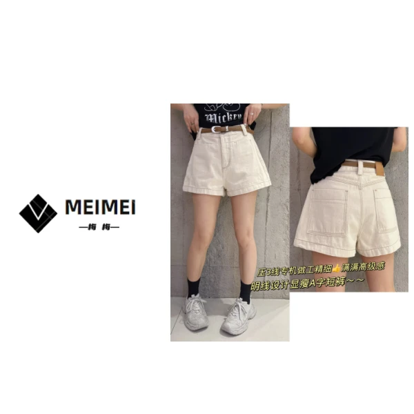 XMM.《法式复古牛仔短裤》牛仔显瘦休闲百搭夏季明线牛仔短裤60301#