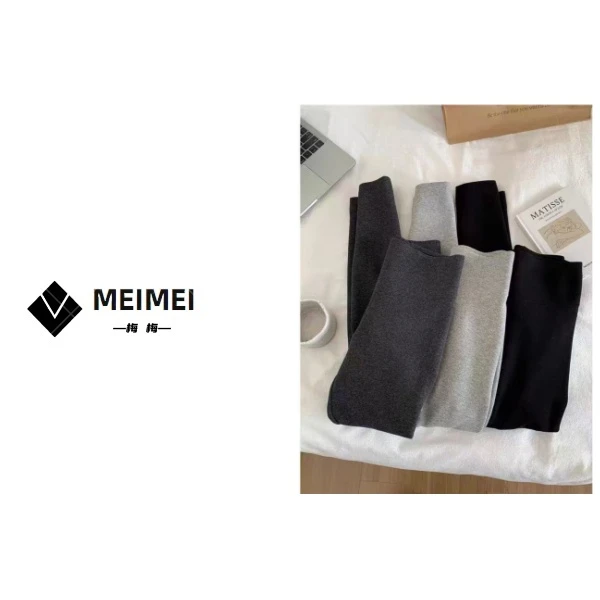 XMM.《加绒坑条打底裤》秋季新款时尚百搭洋气休闲加绒打底裤-8575#