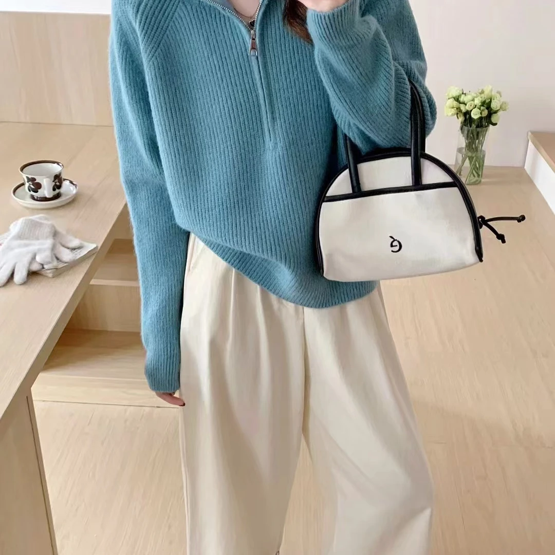 秋冬新款宽松高领针织毛衣针织长袖网红时尚休闲百搭羊绒翻领