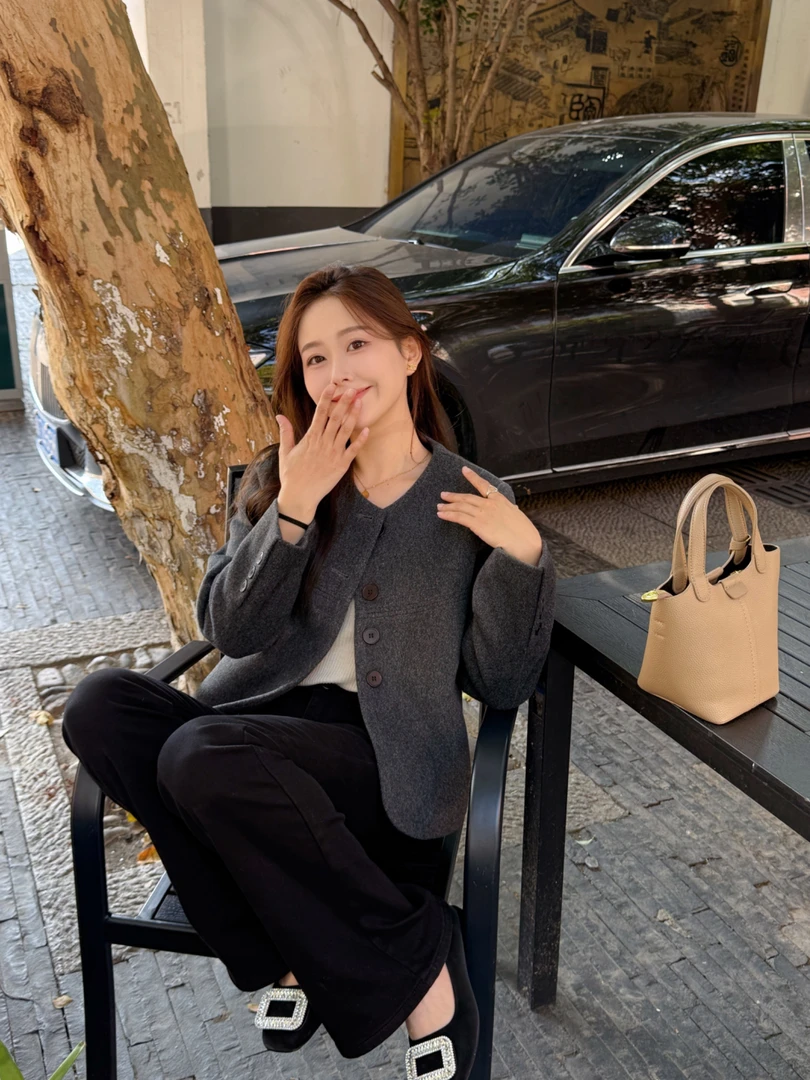 JORMANYA冬季新款小香风夹棉加厚羊毛呢女韩版小个子百搭外套Z628