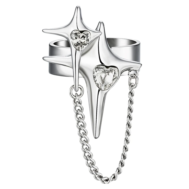 TEEX 合金合成锆石戒指 芒星开口戒指爱心锆石拼接百搭男女同款