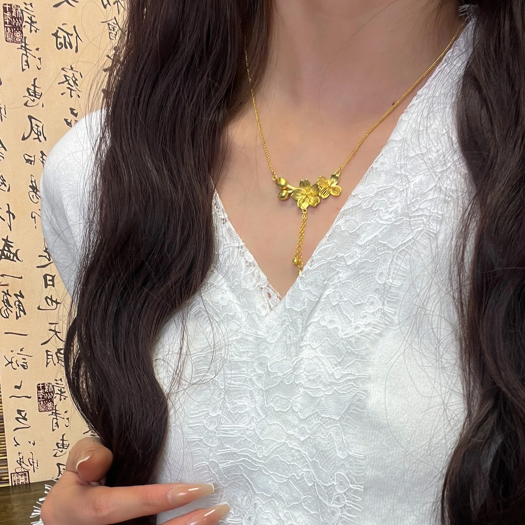MUZHI/目止 铜合金吊坠 三生花项链时尚轻奢百搭流苏女款气质吊坠