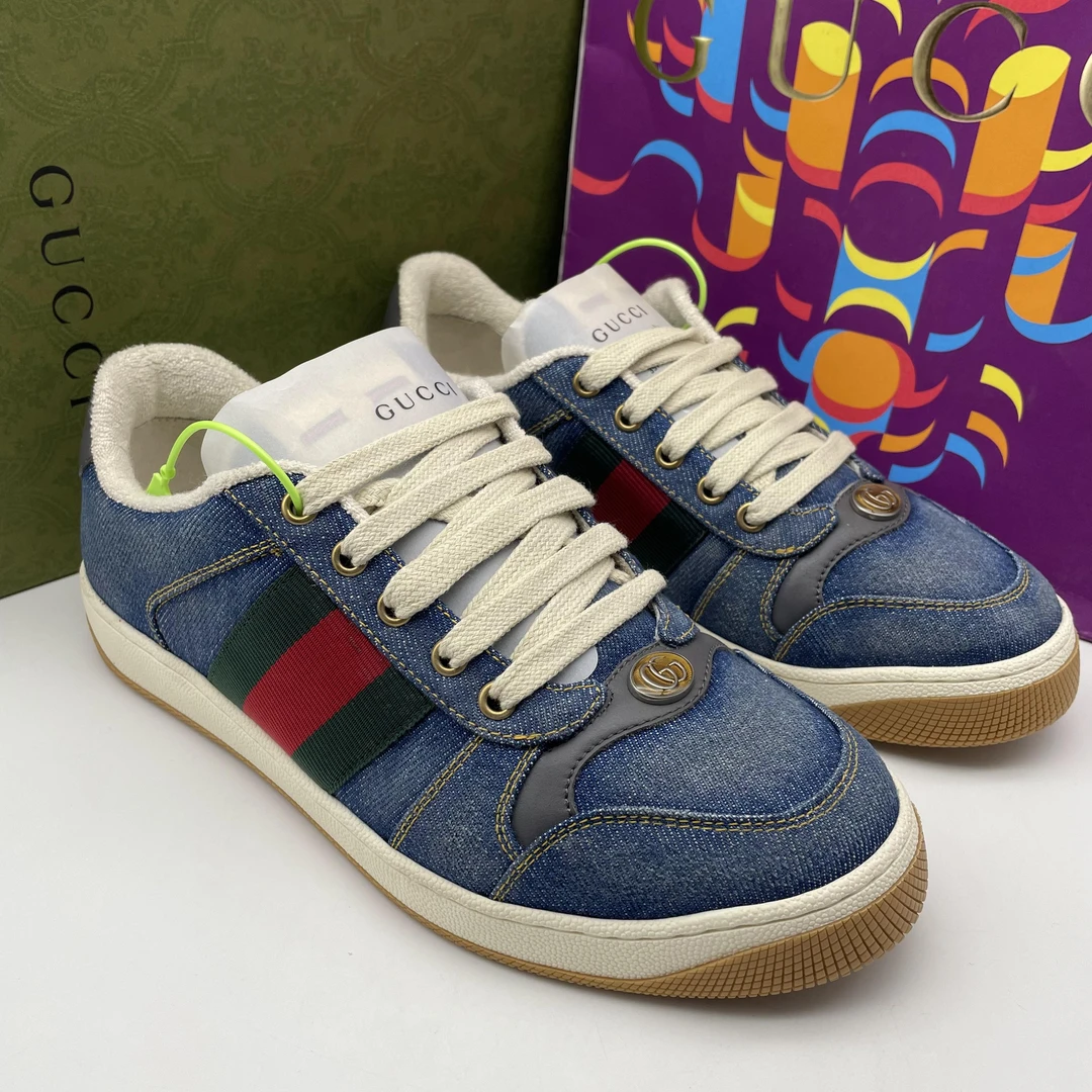 99新 GUCCI/古驰 /39.5欧码/男款 蓝牛仔 时尚脏脏鞋/全套未使用